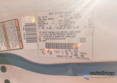 2005 Ford Explorer Xlt/Xlt Sport z USA, uszkodzony, nr VIN 1FMZU73E25UC03690